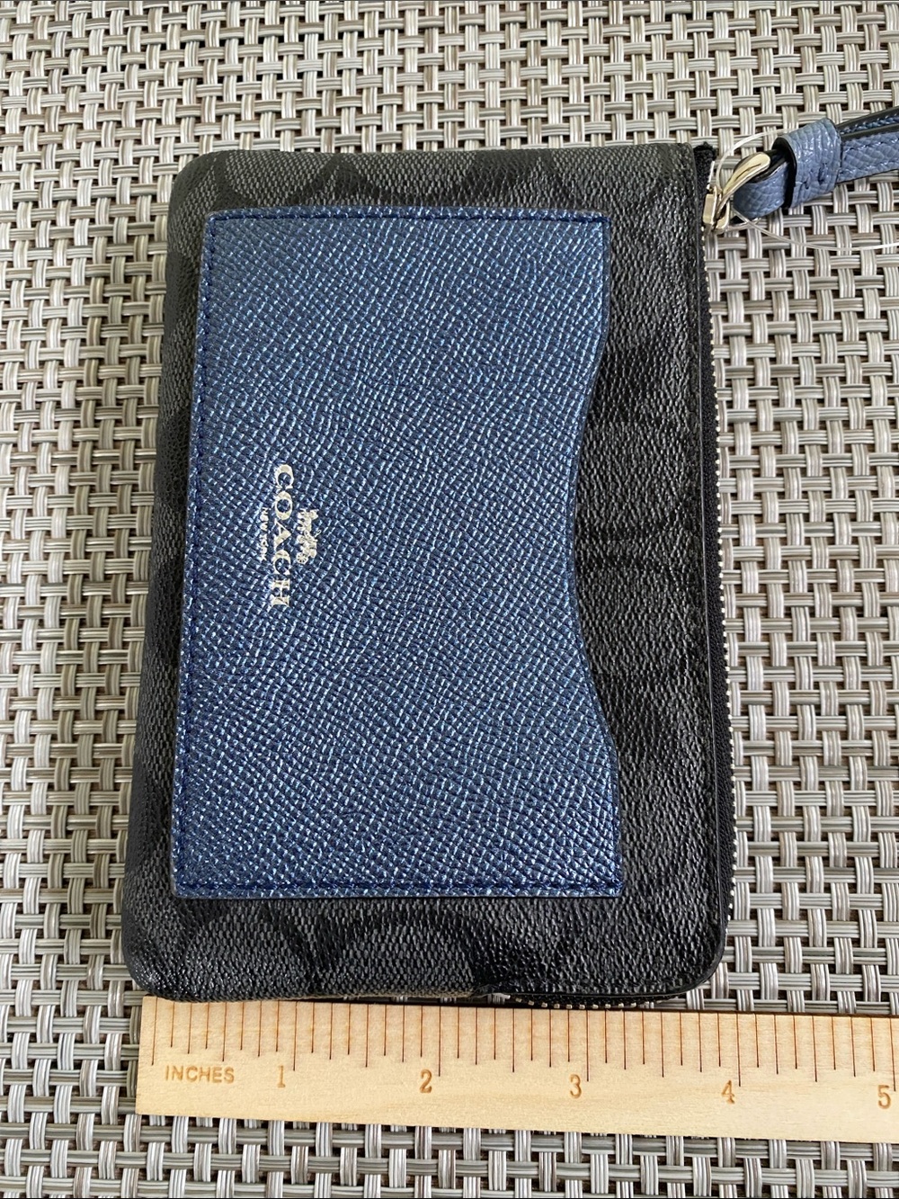 Coach Wristlet Black and Metallic Navy Card Holder Wallet Corner Zip - Picture 15 of 15